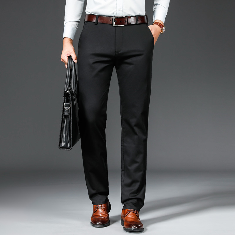 送父亲直筒正式场合穿老板裤高腰休闲软料成熟男裤子质量好土直简