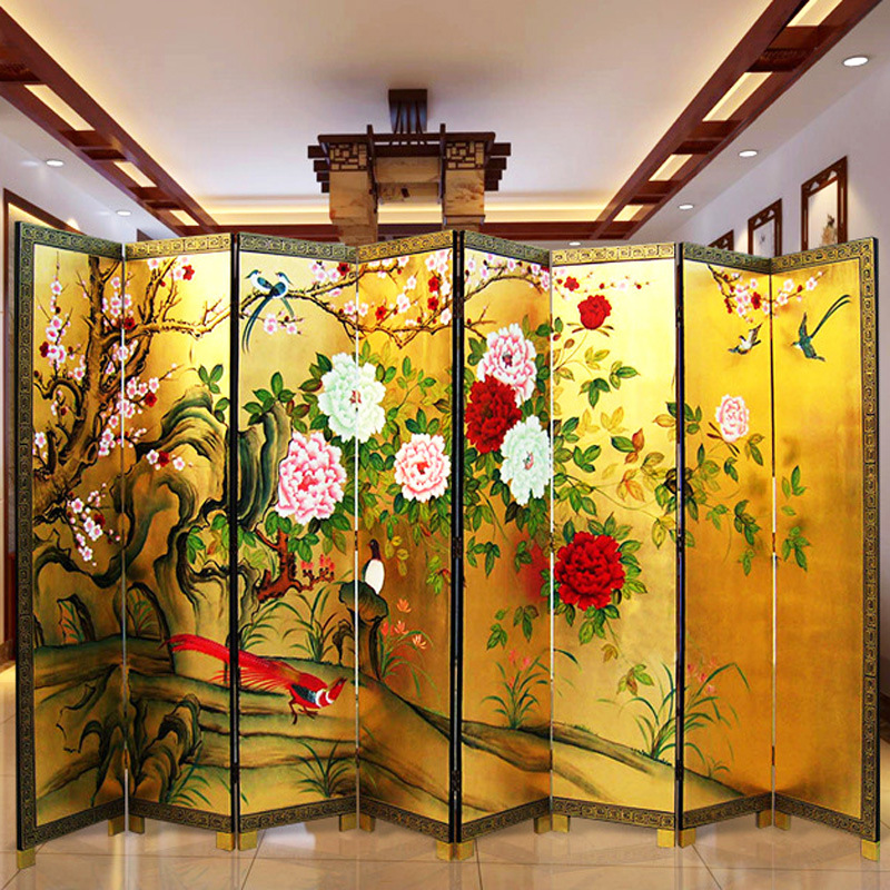 中式古典酒店会所家居家具屏风《花开富贵》 隔断 背景装饰墙壁画