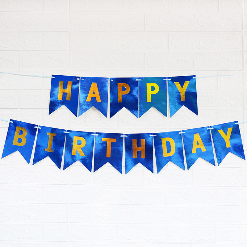 Happy Birthday Letter Children's Laser Fishtail Hanging Flag Banner Party Supplies Venue Layout Decoration Factory Cross-Border