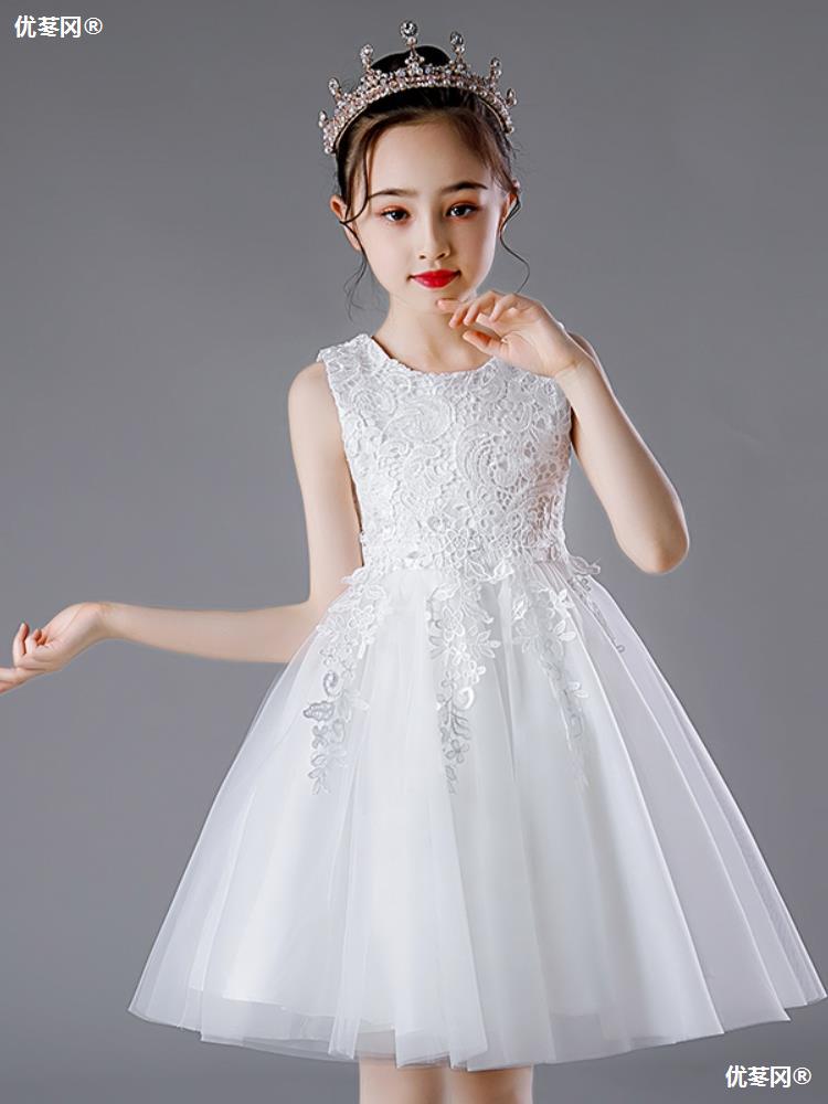 六一儿童合唱演出服幼儿园毕业照男女童白色公主裙舞台纱裙表演服