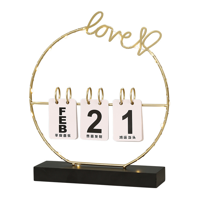 Ins Style Love Flip Page Calendar Ornaments Creative Home Decoration Iron Love Calendar Perpetual Calendar with Light