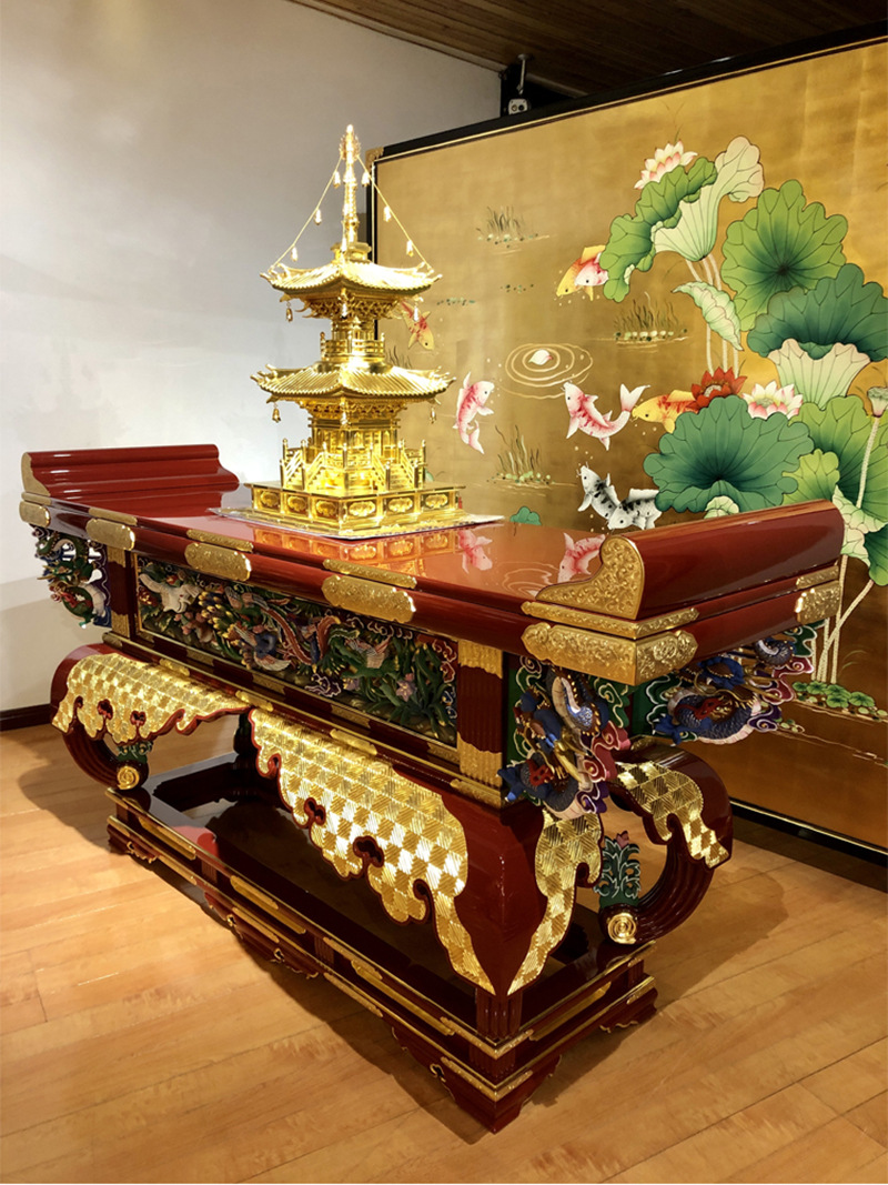 朱红七尺大供桌家中供台香案台实木雕刻手工彩绘贴金神桌佛桌条案