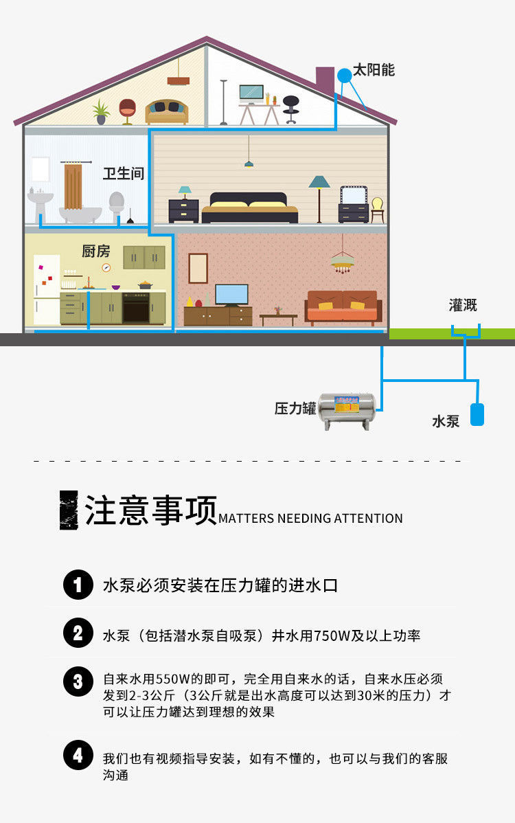 卧式压力罐家用全自动不锈钢无塔供水器井水增压水塔水罐落地宝
