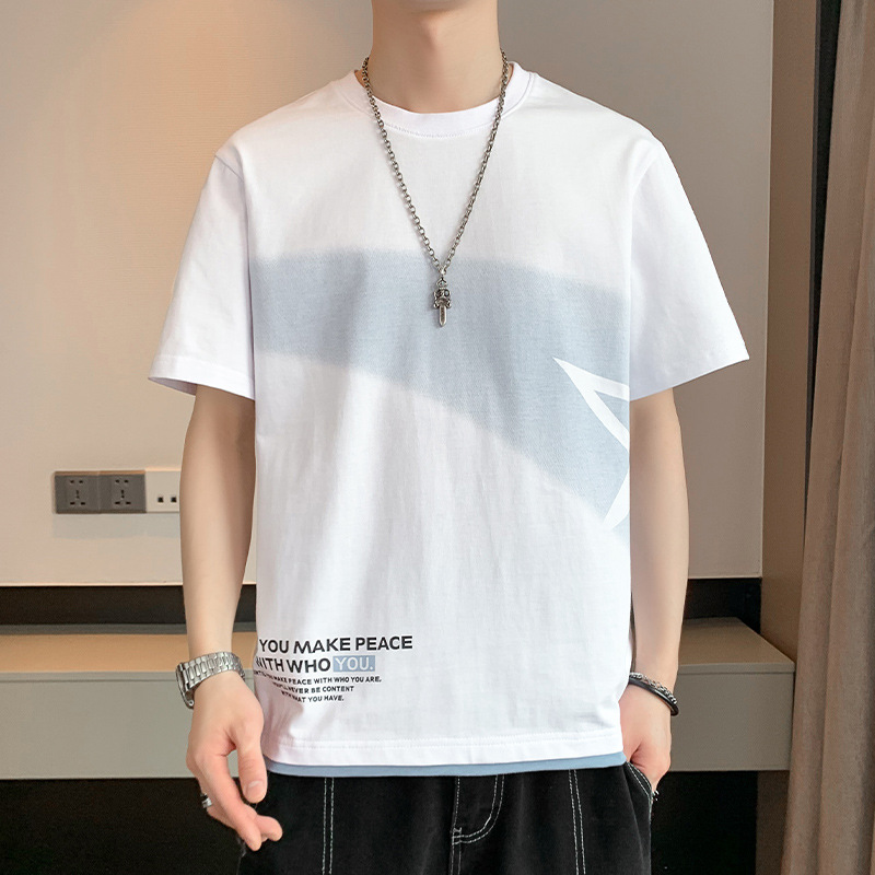 Summer Pure Cotton Half Sleeve T-shirt Boys Hong Kong Style plus Size Crew Neck T-shirt Half Sleeve Fashion Brand Thin Short Sleeve Men's T-shirt