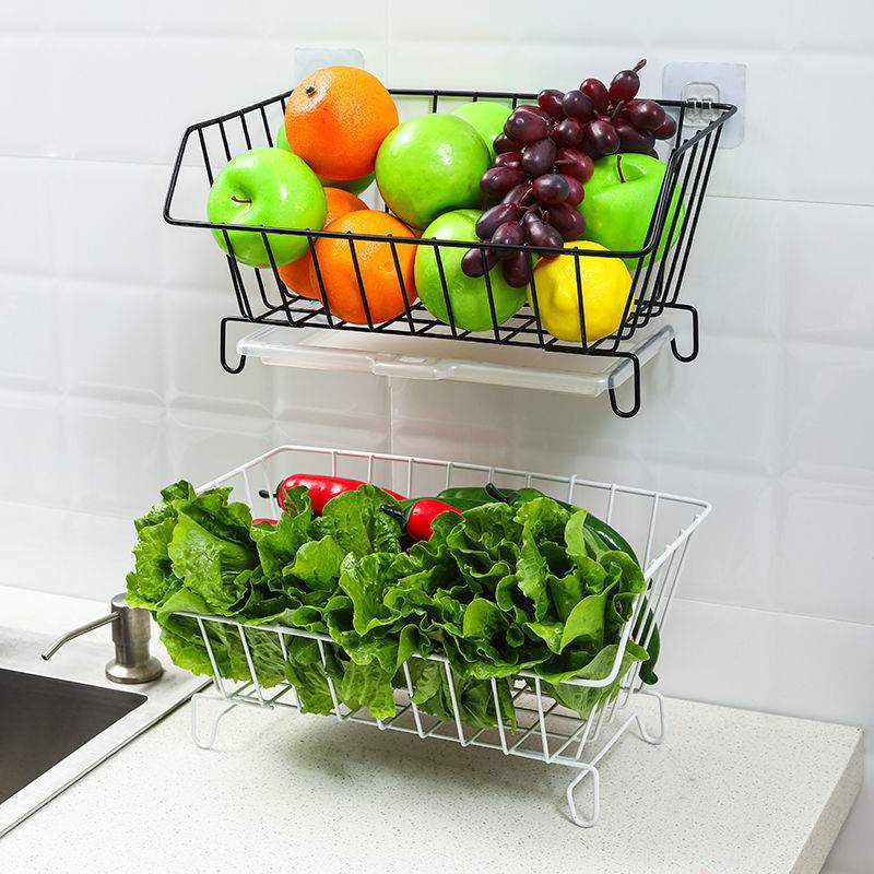 厨房收纳菜筐架果蔬置物架筐壁挂免打孔放调料蔬菜菜篮子架子挂墙