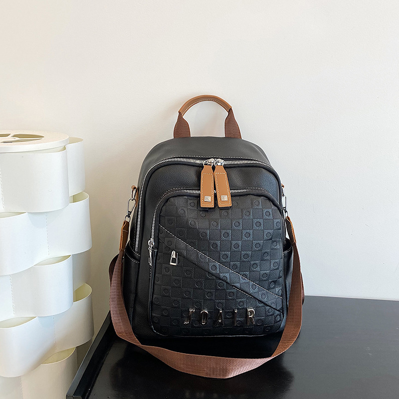 Cross-Border New Arrival Soft Leather Western Style Backpack Women's Fashionable Travel Multi-Functional Backpack Trendy All-Matching Women's Schoolbag