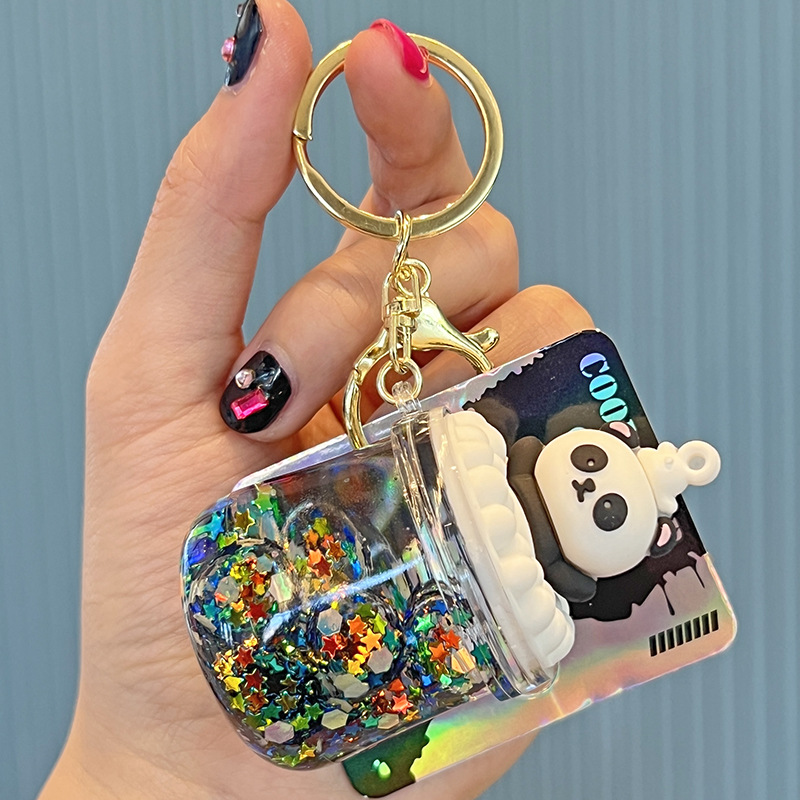 Cartoon Bear Keychain Internet Celebrity Quicksand Bottle Wholesale Bag Ornaments Oil Keychain Floating Pendant Acrylic