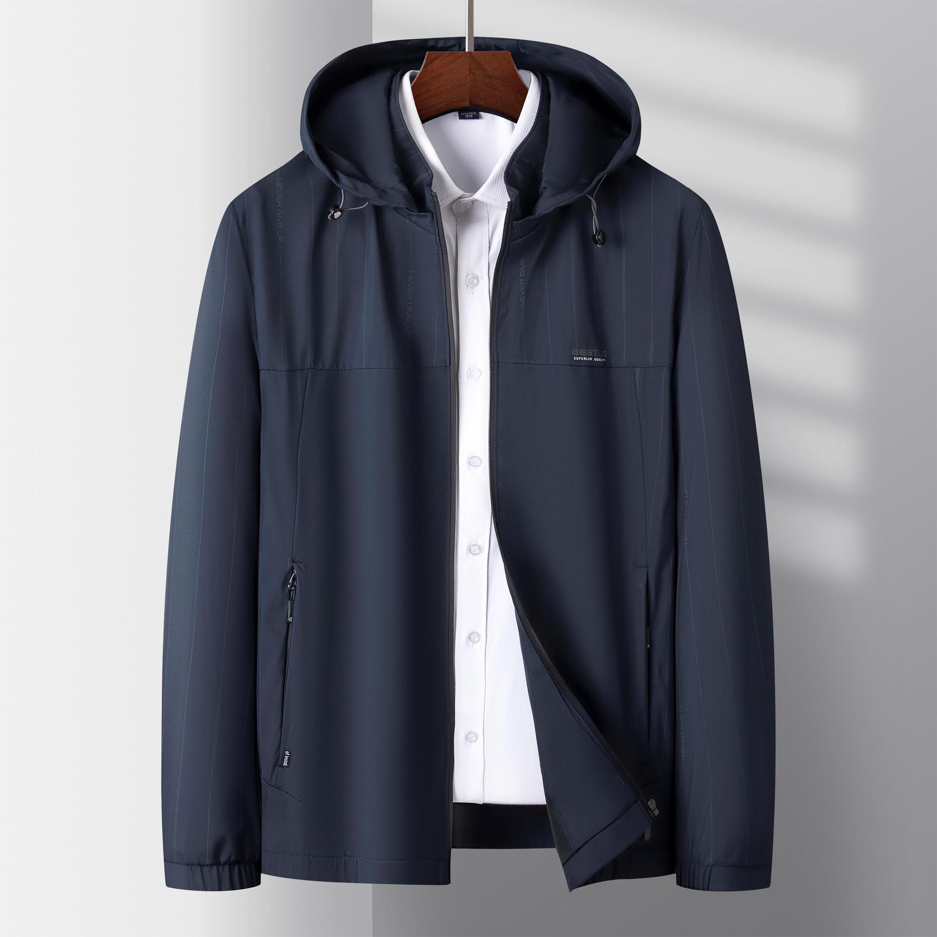 夹克男士2022年春秋季薄料新款中年爸爸外套连帽休闲上衣男装衣服