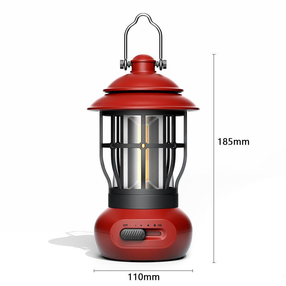 Cross-Border Outdoor Camping Lantern Retro Camping Lamp Barn Lantern Rechargeable Portable Tent Light Campsite Lamp Lighting Hanging Lamp Wholesale