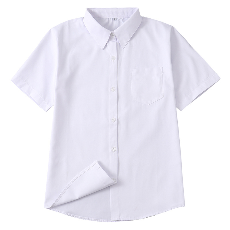 Factory in Stock Wholesale JK Uniform Sharp Collar Short Sleeve Basic Style Shirt Casual Women's Shirt White Work Clothes Summer Opaque