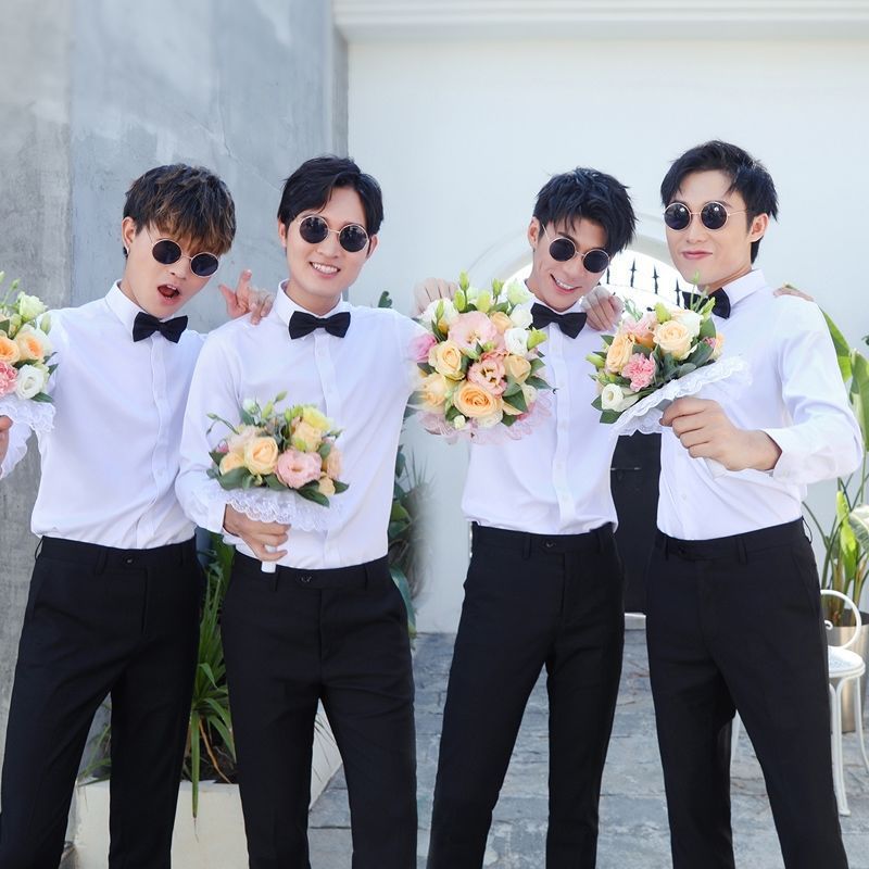 山力达迪伴郎服兄弟装团服套装西式结婚礼服迎亲合唱演出长袖衬衫