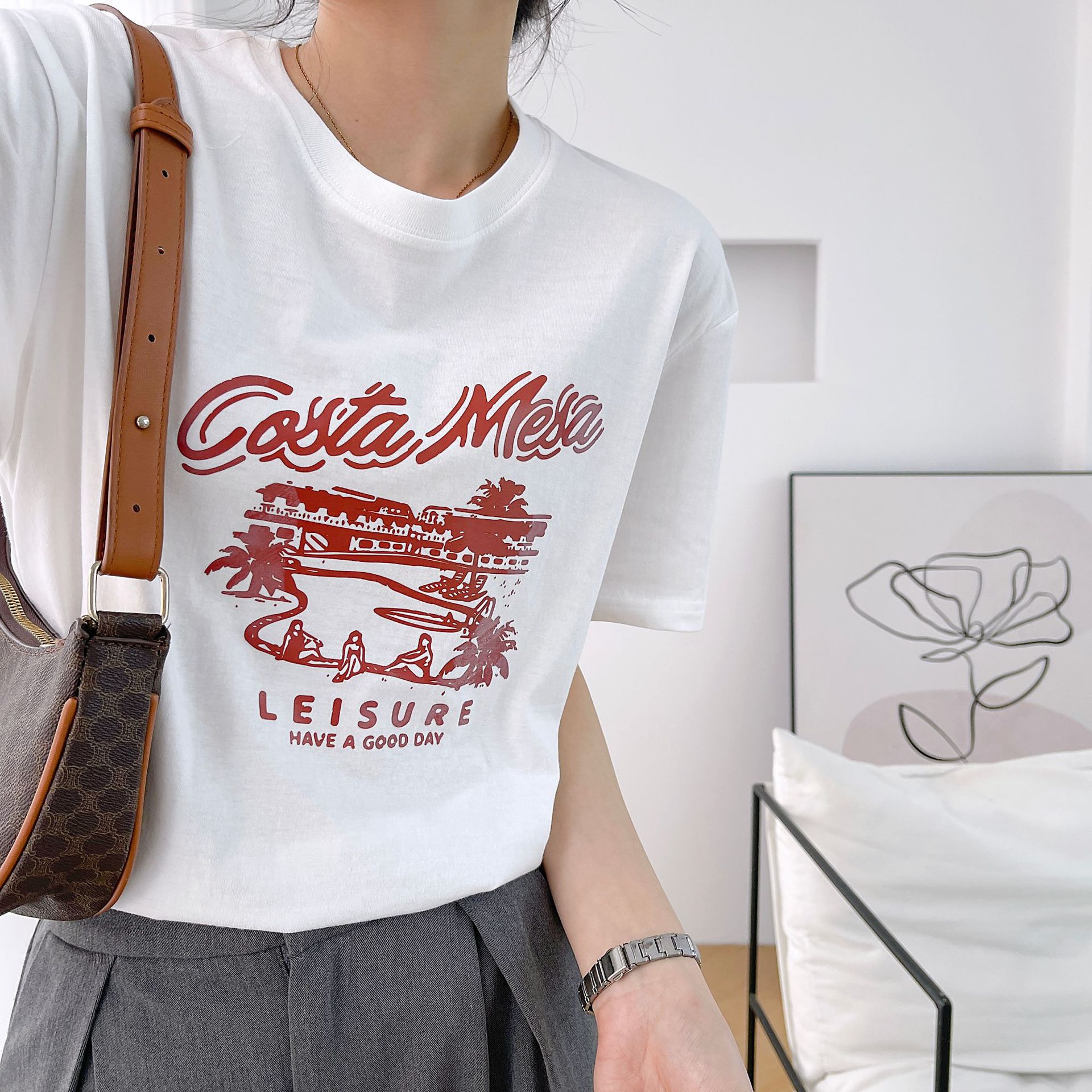 Fashion Brand Cotton Short-Sleeved T-shirt Women's Summer round Neck Half-Sleeved Loose White Shirt Foreign Trade Women's Clothing Printed T-shirt Clothes Women Clothes