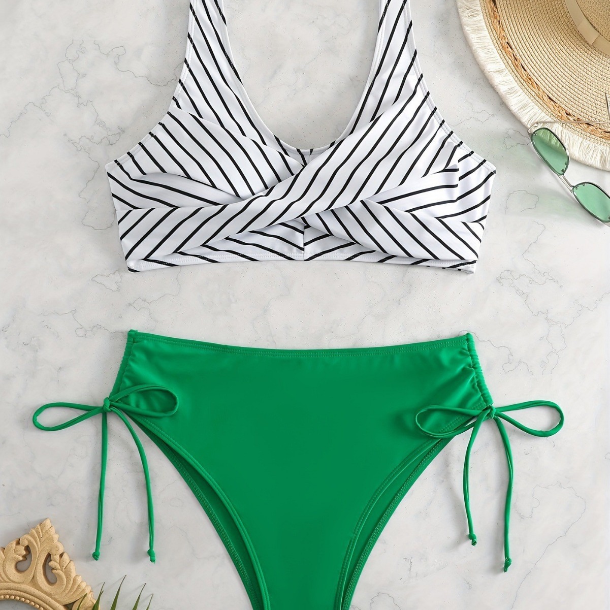 2024新款欧美跨境加大码女式比基尼泳衣交叉带两件套泳装-阿里巴巴