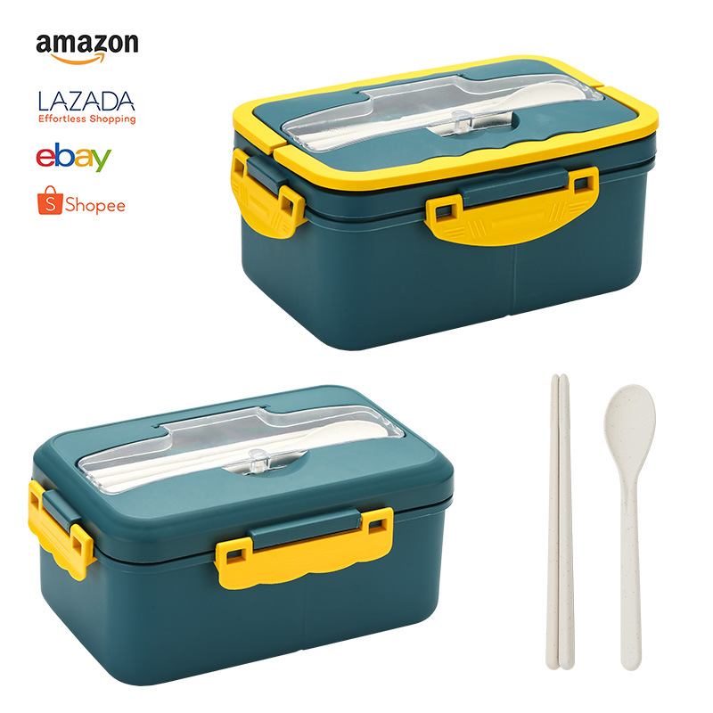 1500ML小麦秸秆学生饭盒可微波炉日式保温便当盒塑料方形快餐盒