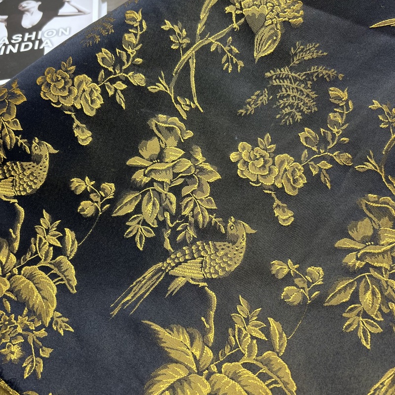 现货 新中式国风色织提花布料 双色提花喜鹊时尚女装外套裤装面料