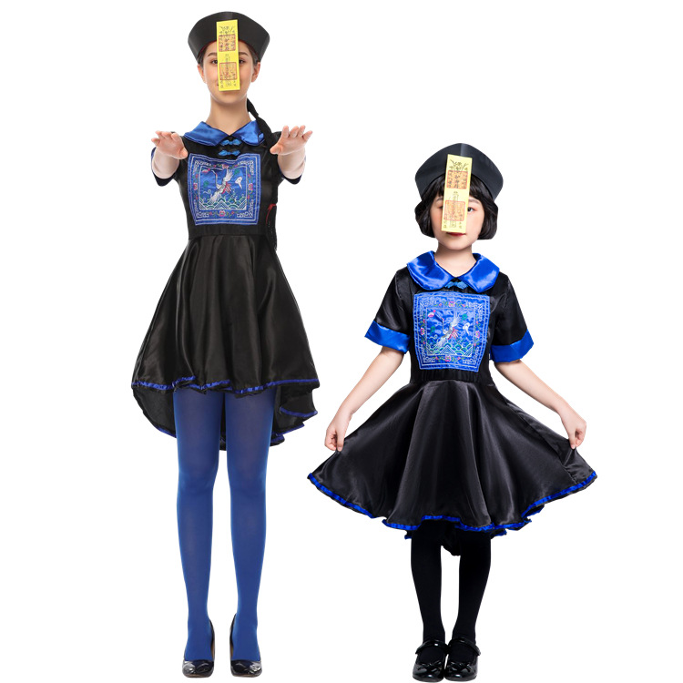 s-xl 万圣节女僵尸服装 成人儿童亲子装 女童古装 清朝女鬼舞台装