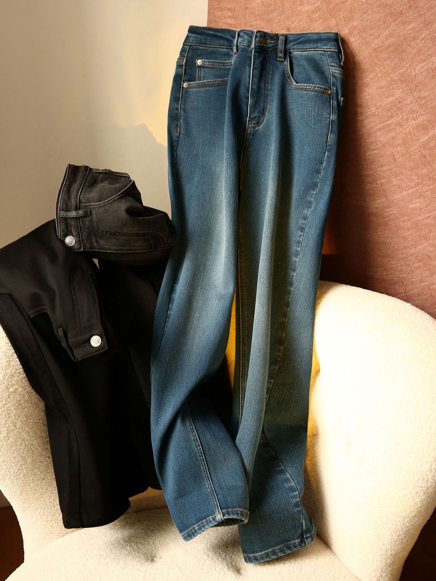 高定土耳其orta面绒一体高腰显瘦遮肉轻奢经典直筒牛仔裤女tb2875