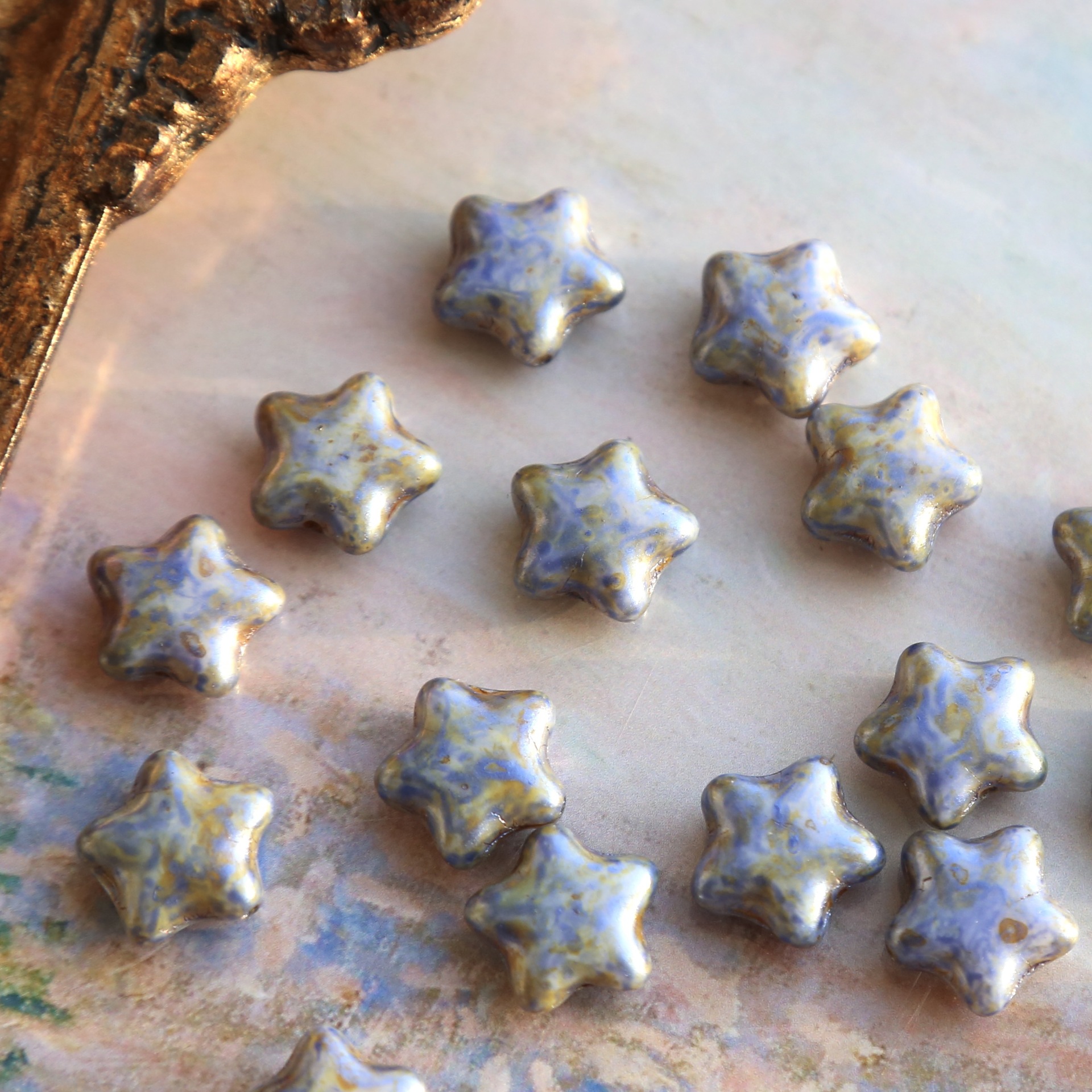 捷克珠12mm蓝色油画感复古星星玻璃珠 diy手作串珠材料散珠-阿里巴巴