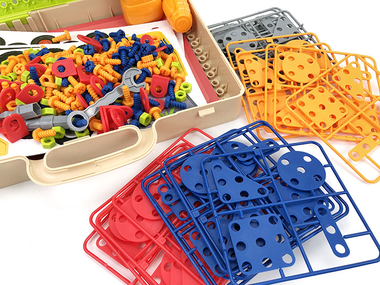 儿童电钻拧螺丝拼板玩具 3d螺丝拼图可拆卸拼装组合 电动工具箱