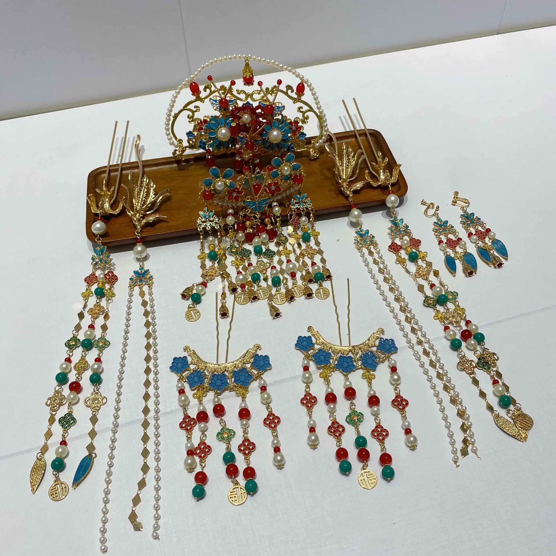 古风汉服头饰套装明制中式珍珠发冠流苏发饰全套唐朝