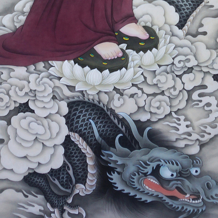 踏龙观音佛像家用供奉挂画龙头观音画像骑龙乘龙观世音菩萨装饰画