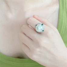 法式珠宝戒指女微镶满钻祖母绿珍珠指环开口高贵气质网红款小红书