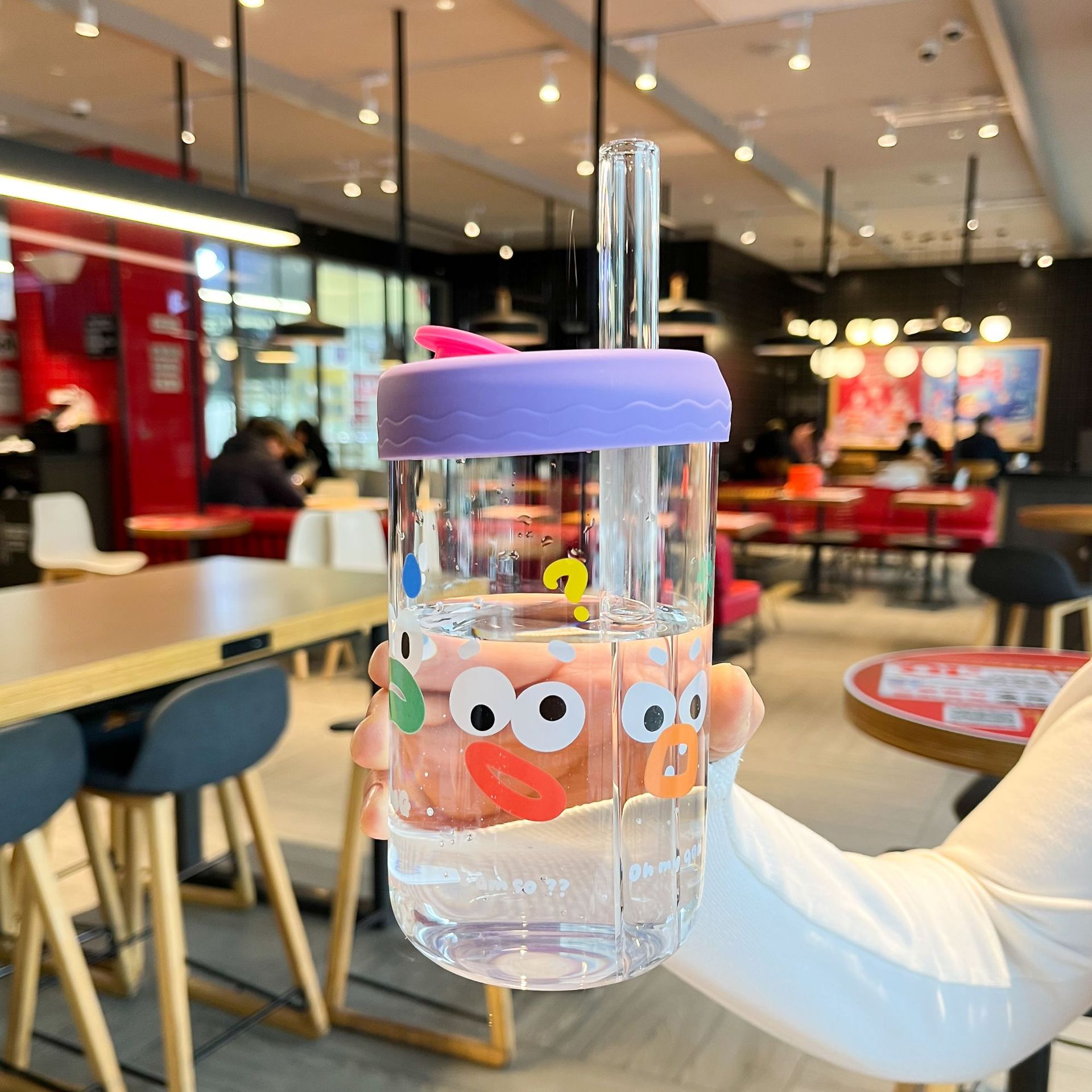 Glass Water Cup Summer Female Good-looking Internet Celebrity Big Mouth Frog Straw Glass Cup Silicone Cover INS Office