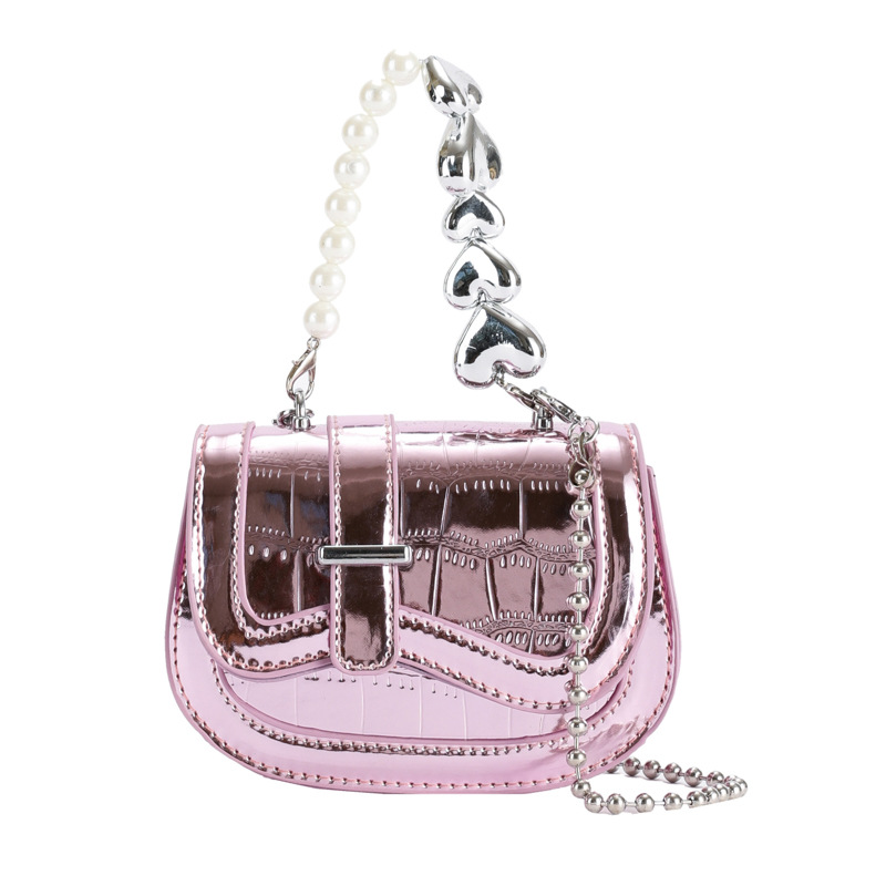 2023 New Stringed Pearls Chain Pearl Color Personality Solid Color Pu Temperament Daily Women's Bag Casual Shoulder Bag