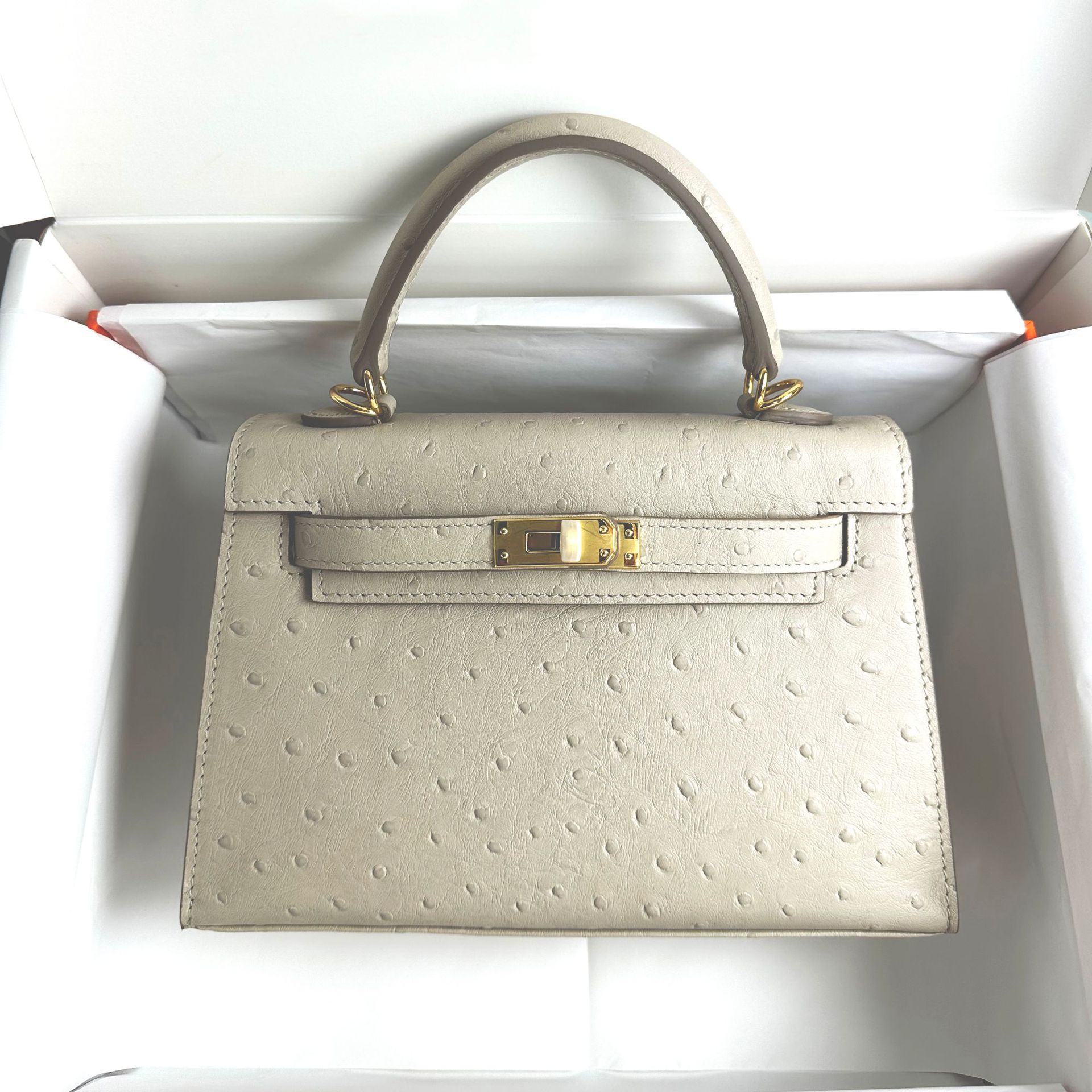 迷你鸵鸟纹牛皮凯莉包二代真皮斜挎小包包时尚单肩包手提包女包潮