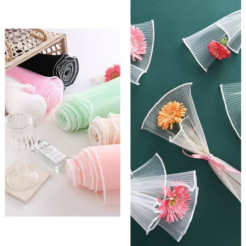 花店花艺透明珍珠波浪纱花束包装文艺浪花纱韩式鲜花包装diy材料
