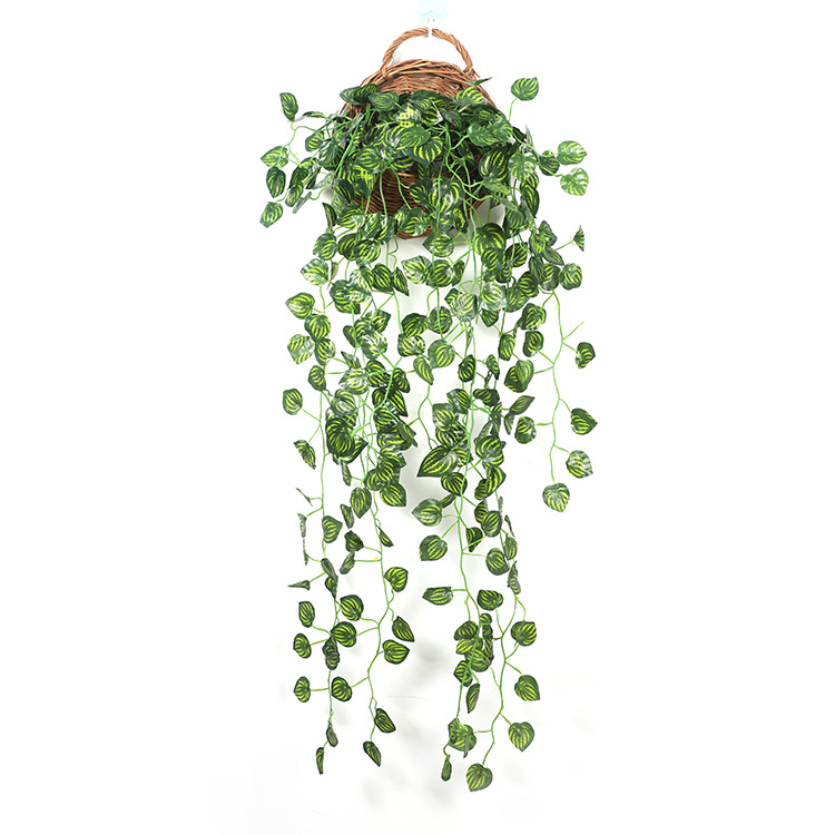 Decorative Cover Wall-Mounted Green Plant Simulation Hanging Basket Green Radish Fake Flower Rattan Wall-Mounted Plant Chlorophytum Vine Green Leaf Hanging