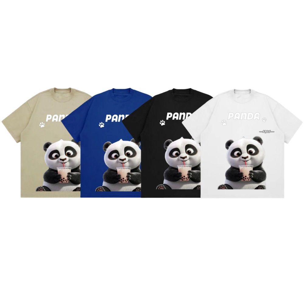 重磅260g小熊猫短袖t恤男夏季潮牌高街小圆领休闲宽松百搭上衣ins