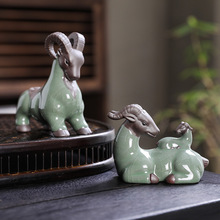 紫砂茶宠羊摆件陶瓷个性创意招财桌面茶宠十二生肖三羊开泰茶道羊