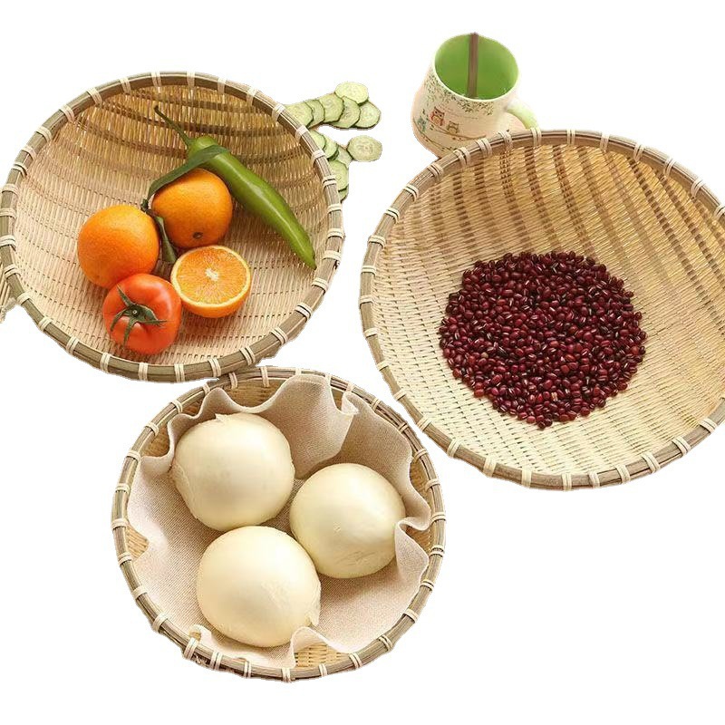 Dustpan Woven Bamboo Woven round Dust Pan Bamboo Sieve Farm Bamboo Products Basket Household Hole Fruit Basket Vegetable Washing round Basket