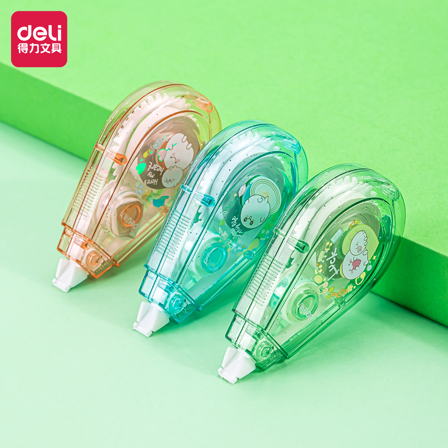 得力学生静音修正带水滴造型12米卡通小清新顺滑改正带71542a