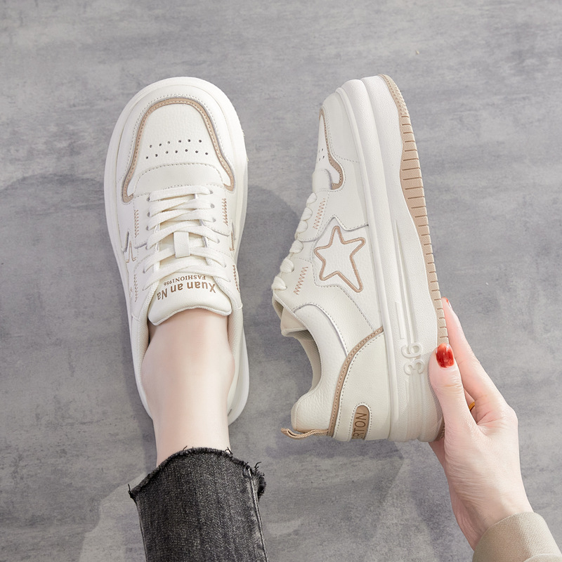 Platform White Shoes Women's Spring 2023 New Genuine Leather All-Match XINGX Pumps Popular Casual Sports Skate Shoes