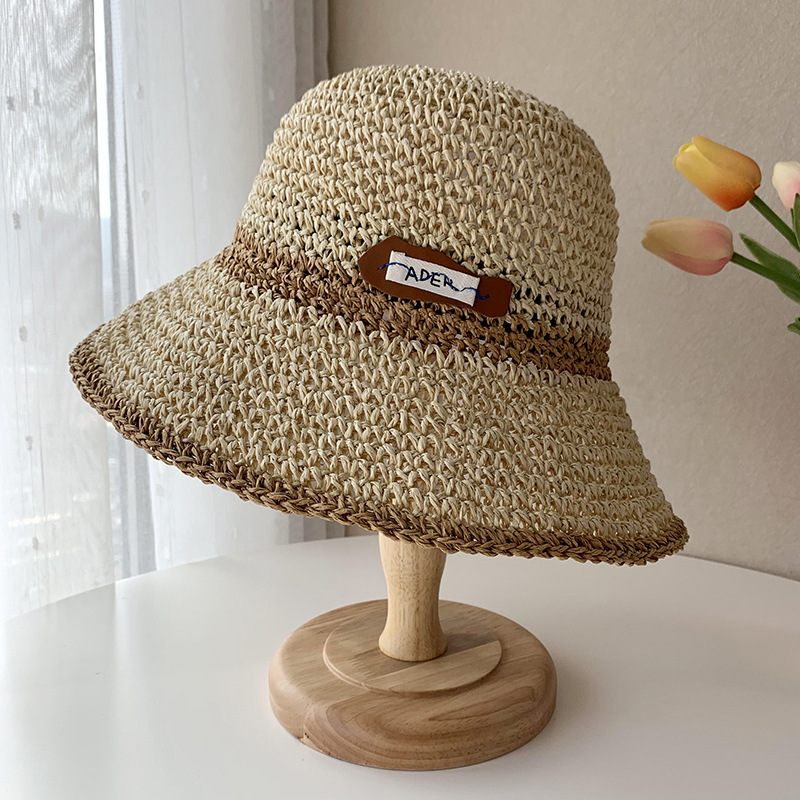 Hat Female Summer Korean Style Hollow Sun Hat Foldable Sun-Proof Vacation Handmade Straw Hat Travel Sun Beach Hat