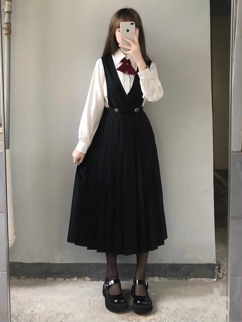 基础款护奶裙小全套jk制服黑色绀色春秋冬80长裙学院风格护奶裙