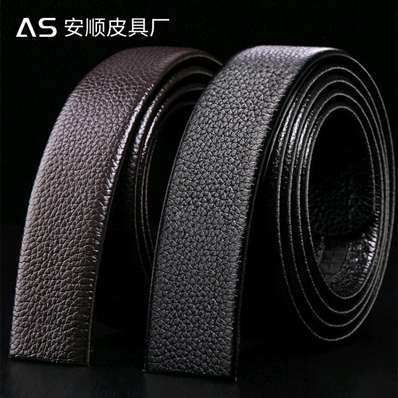 belt men‘s first layer leather belt pieces belt men‘s factory wholesale genuine leather pant belt men‘s buckle-free belt litchi pattern