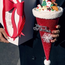 小红书同款圣诞节花筒蛋糕 包装盒礼帽圣诞帽慕斯球平安果手提盒