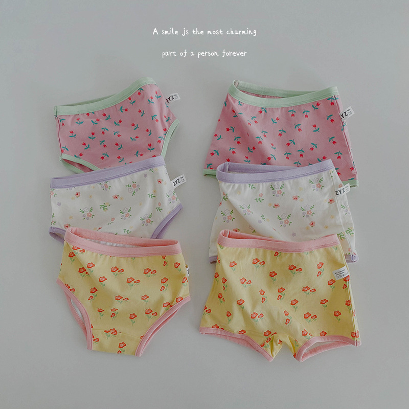 N100 Children's Underwear Wholesale 2023 New Idyllic Small Floral Girls' Shorts Triangle Flat Girls' Underwear