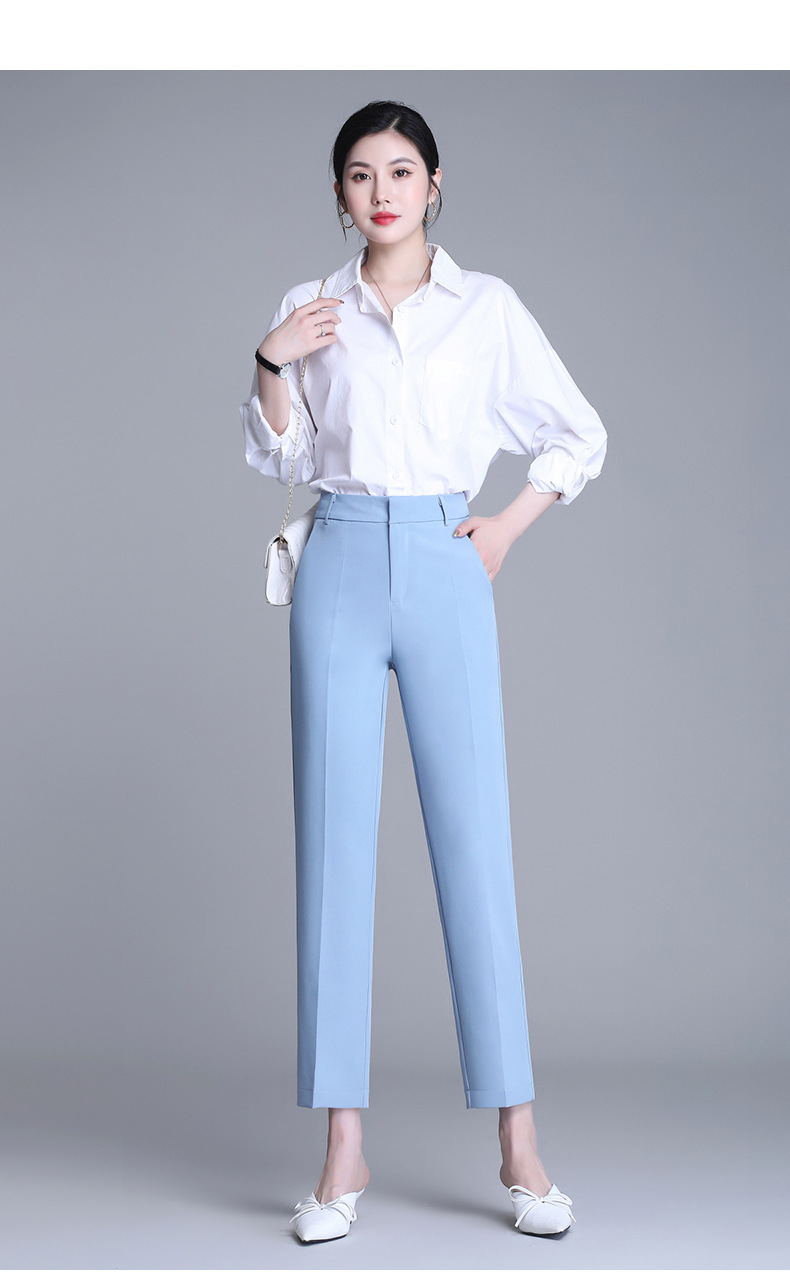 2022年新款春夏女九分西装裤蓝色铅笔裤子大码工作职业西裤