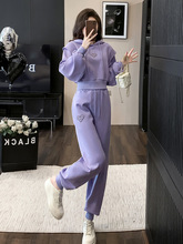 紫色运动休闲套装女秋装搭配2023新款时尚今年流行卫衣两件套洋气