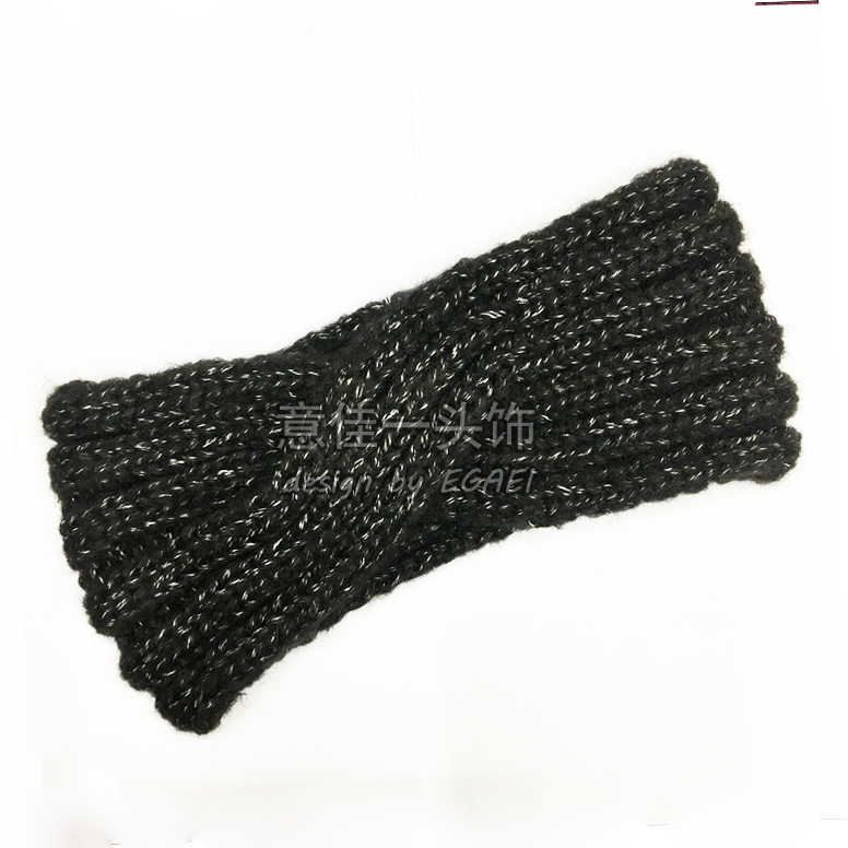 2021 New Mixed Color Mohair Front Cross Women's Knitted Hair Band Autumn and Winter Warm Hair Band