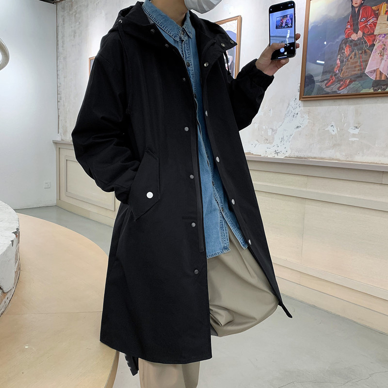 2023 Autumn and Winter New Windbreaker Men's Mid-Length Korean Style Trendy Loose Casual Coat Trendy Brand Handsome Hooded Coat