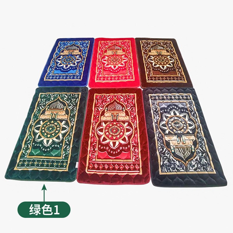 Factory in Stock Floor Mat Warp Knitted Quilted Edging Worship Blanket Foreign Trade Hassock Muslim Printing Prayer Mat Wholesale