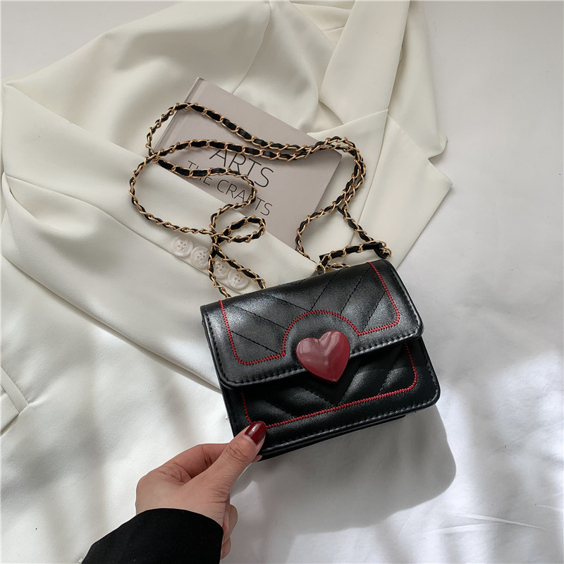 Bag Women's Bag New 2022 Spring Concise Fashion Sewing Line Korean Style Heart-Shape Lock Chain Bag Crossbody Shoulder Bag