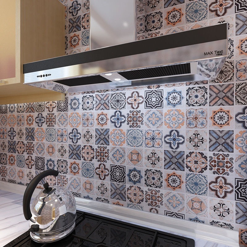 波西米亚3d瓷砖贴nis花砖橱房生间防水铝箔背景墙pvc自粘壁纸墙贴