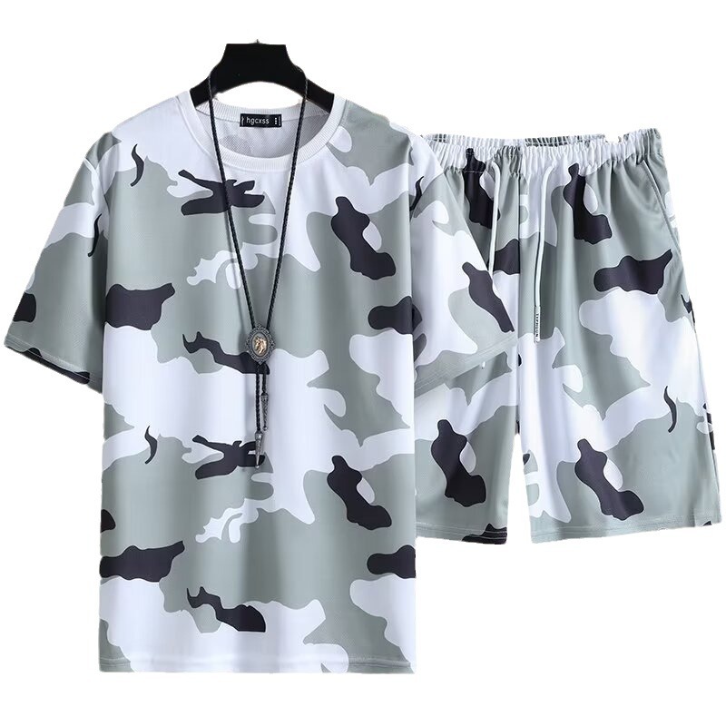 Factory Wholesale Summer Camouflage Sports Suit Men's Breathable Quick-Drying Sportswear Men's Short-Sleeved T-shirt Casual Two-Piece Set