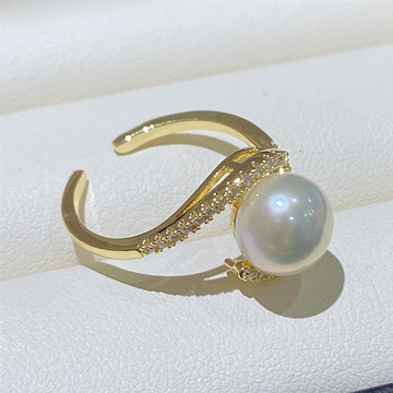 浅喜新品淡水珍珠戒指女士气质时尚雅致微镶皓石开口指环现货批发